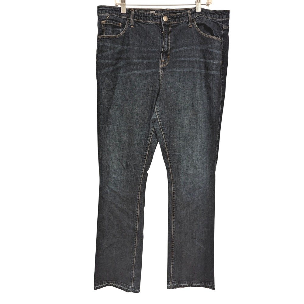 Mossimo Curvy Bootcut Jeans Womens‎ 18L Dark Wash Premium Denim Stretch Raw Hem